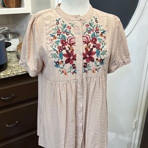Orange Creek Blush Embroidered Floral Blouse